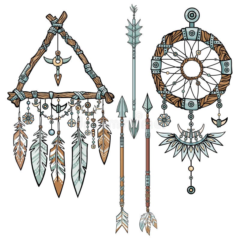 Dreamcatcher indiano del talismano del nativo americano con le piume