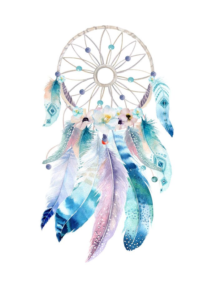 Dreamcatcher isolato del bohemian della decorazione dell'acquerello Feath di Boho illustrazione vettoriale