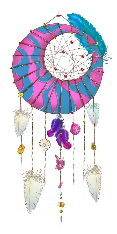 Dreamcatcher púrpura y azul con las plumas blancas libre illustration Dreamcatcher púrpura y azul con las plumas blancas libre illustration