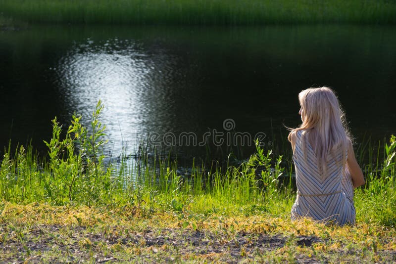 Dreaming girl on shore royalty free stock photo Dreaming girl on shore royalty free stock photo