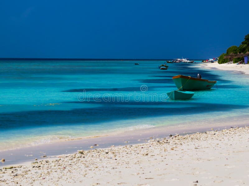 Blanco arenoso atolón pescadores en, maldivas.