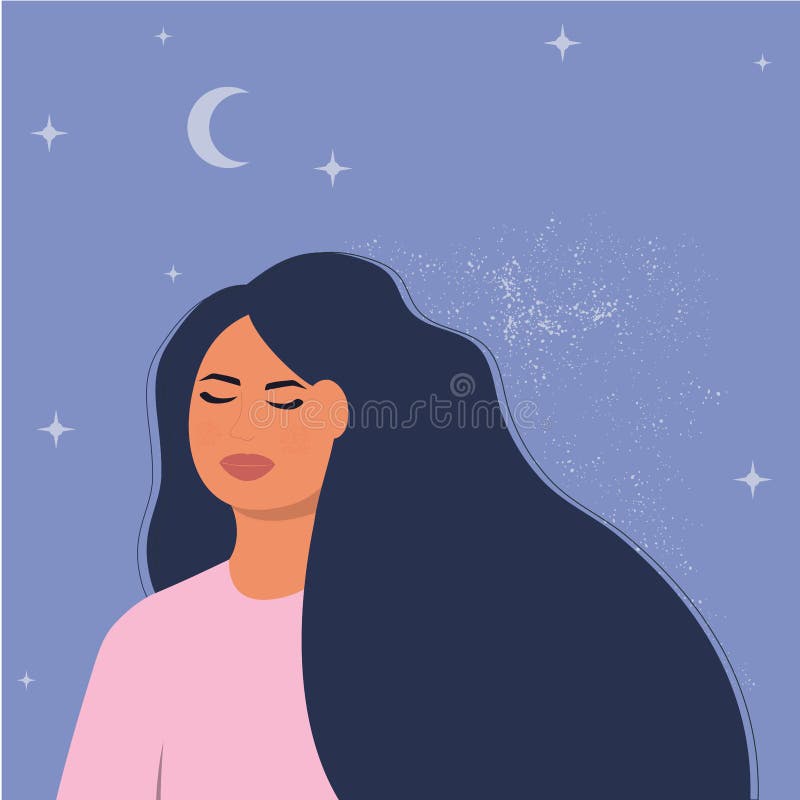 Dreaming Woman on the Background of the Moon. Stock Vector ...