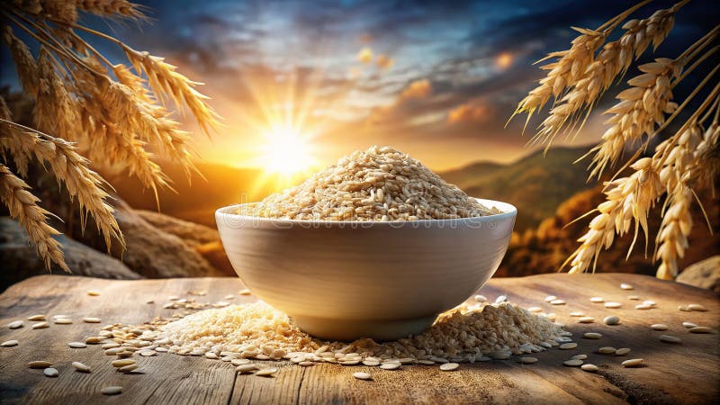 A Dreamlike Breakfast Bowl Surreal Food Art Featuring a Stunning Mound of Oats A Visually Striking Still Life royalty free illustration