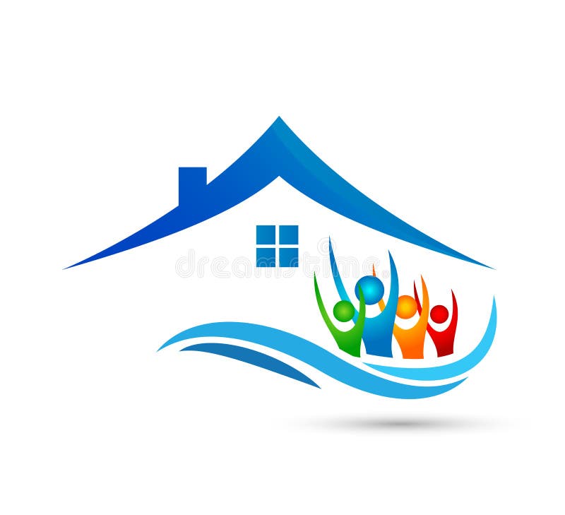 People union team work celebrating happyness family home logo/Love water wave Union happy Heart shaped home house logo. vector illustration People union team work celebrating happyness family home logo/Love water wave Union happy Heart shaped home house logo. vector illustration