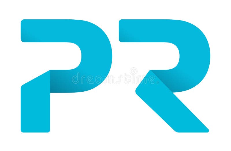 PR logo. Paper strip folded style, Public relations emblem. Blue and pink origami letters. vector illustration