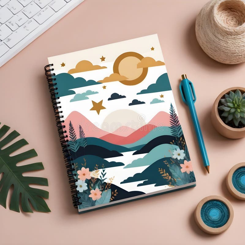 Dreamy Boho Aesthetic Journal Mockup ilustracja wektor