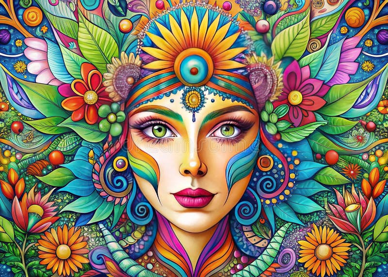 Dreamy Boho Doodle Plant Art A Vibrant Abstract Exploration of Botanicals Psychedelic Patterses and Spiritual Energy (Rytualna szt ilustracji