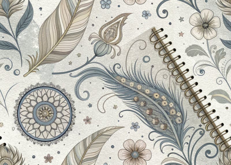 Dreamy Boho Journaling Background An Ornate Magical Canvas for Your Creative Notebook Inspirujące tapety artystyczne z ilustracja wektor