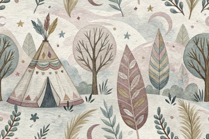 Dreamy Boho Nursery Decor Minimalistyczne Malarstwo akrylowe ze złożonymi szczegółami tekstury ilustracja wektor