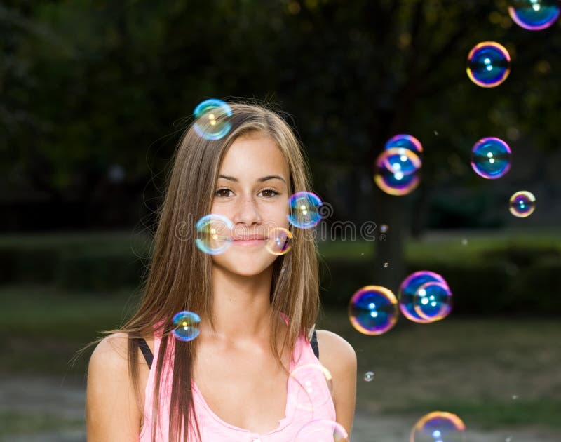 Dreamy bubble girl. stock image. Image of girl, foliage 27376157