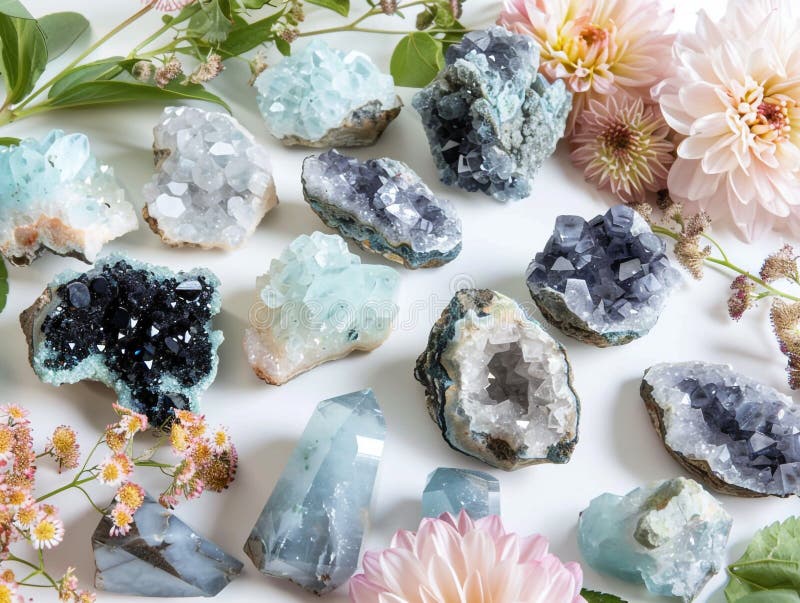 Dreamy 3d rendering collection of colorful crystals on white background vector illustration