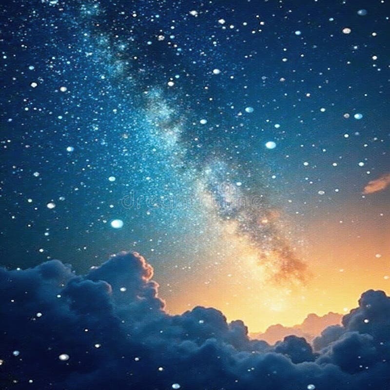 Dreamy night sky celestiblue och gold water color texturerad på tomt utrymme, fredlig mystisk royaltyfri illustrationer
