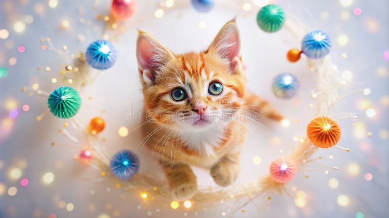 Dreamy Overhead View eines spielerischen Ginger Kitten A Whimsical surreal Artistic Komposition mit traumhaften Elementen vektor abbildung
