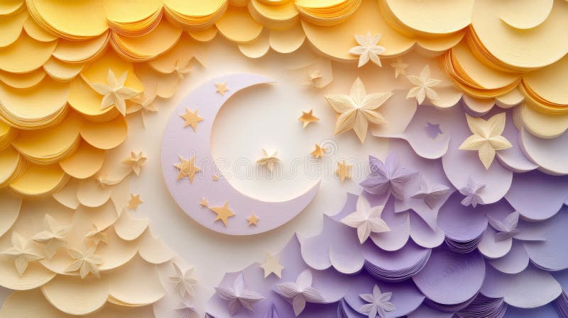 Dreamy Paper Art Night Sky med Moon och Stars royaltyfri illustrationer