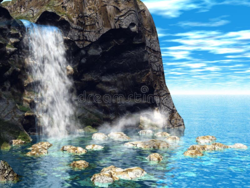 A digitally created image of a beautiful waterfall. A digitally created image of a beautiful waterfall