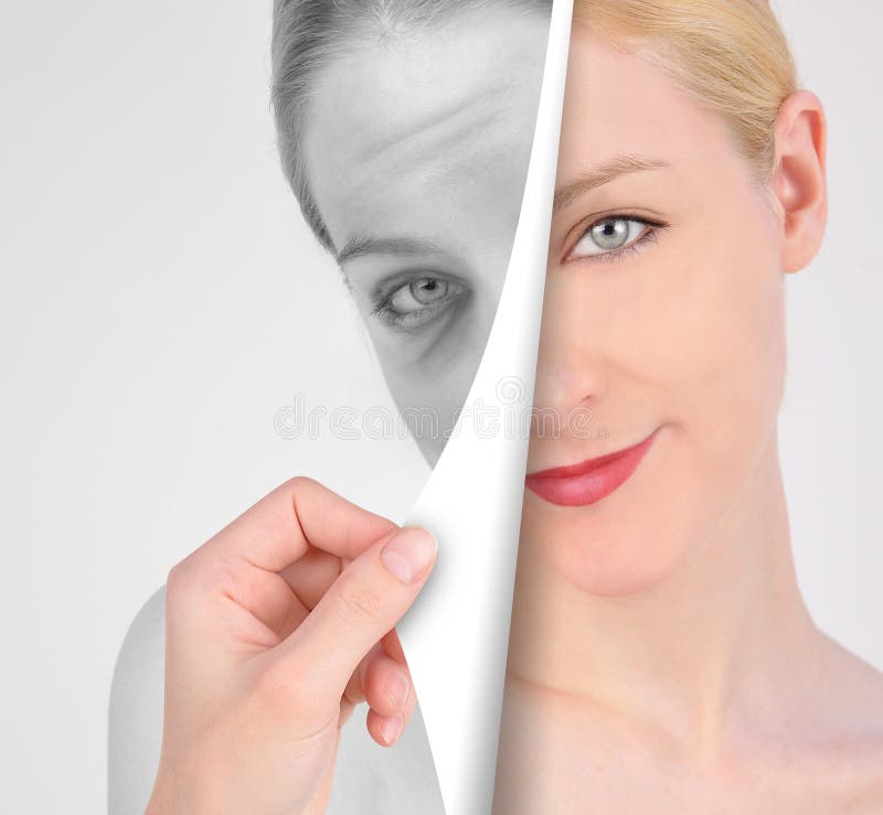 Drehen Sie Seite auf altem Falten-Auge zur Jugend lizenzfreie stockfotografie Drehen Sie Seite auf altem Falten-Auge zur Jugend lizenzfreie stockfotografie