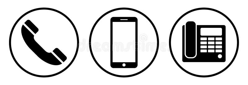 Drei Aufkleber eingestellt Lokalisierte Telefon simbols auf weißem Hintergrund stock abbildung