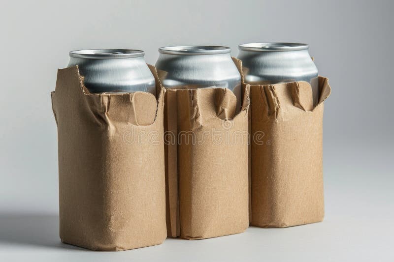 Drei Bierdosen in braunem Papier verpackt, eine einfache und dennoch effektive Art, Bier zu transportieren oder zu lagern lizenzfreies stockfoto