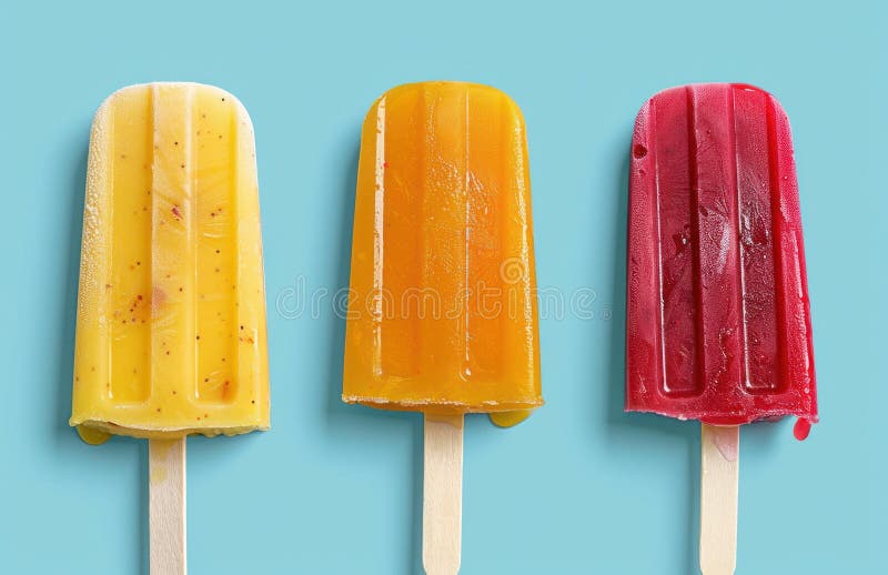 Drei bunte Eispolster auf blauem Hintergrund stockbild