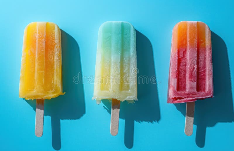 Drei bunte Eispolster auf blauem Hintergrund stockfotografie