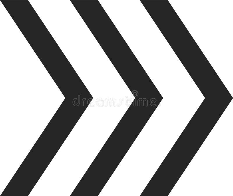 Drei dicke schwarze Pfeile zeigen auf einem weißen Hintergrund nach rechts und schaffen eine einfache, dynamische visuelle Darstel vektor abbildung