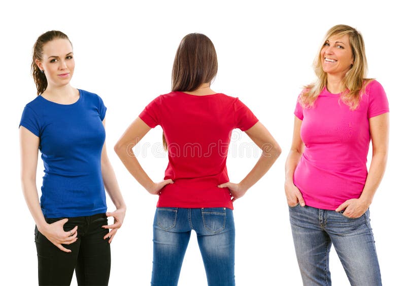 Drei Frauen mit leeren Hemden stockfotografie Drei Frauen mit leeren Hemden stockfotografie