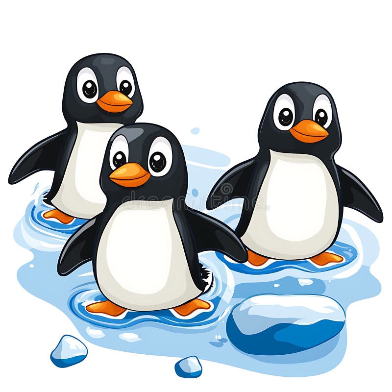 Drei hübsche Cartoon Pinguine auf einer Eisscholle vektor abbildung