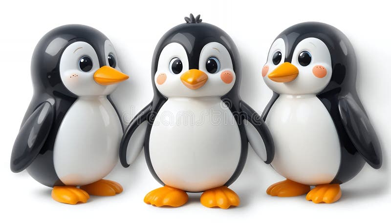Drei hübsche Cartoon Pinguine isoliert auf weißem Hintergrund stock abbildung