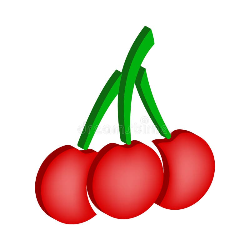 Drei Kirschen iconisometrische und 3d Ansicht. vektor abbildung