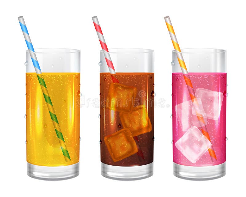 Drei realistische Gläser Limonaden mit Strohen stock abbildung Drei realistische Gläser Limonaden mit Strohen stock abbildung