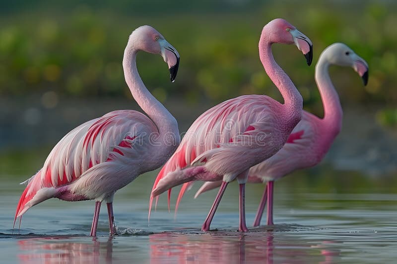 Drei rosa Flamingos im Wasser. generative Hilfe vektor abbildung