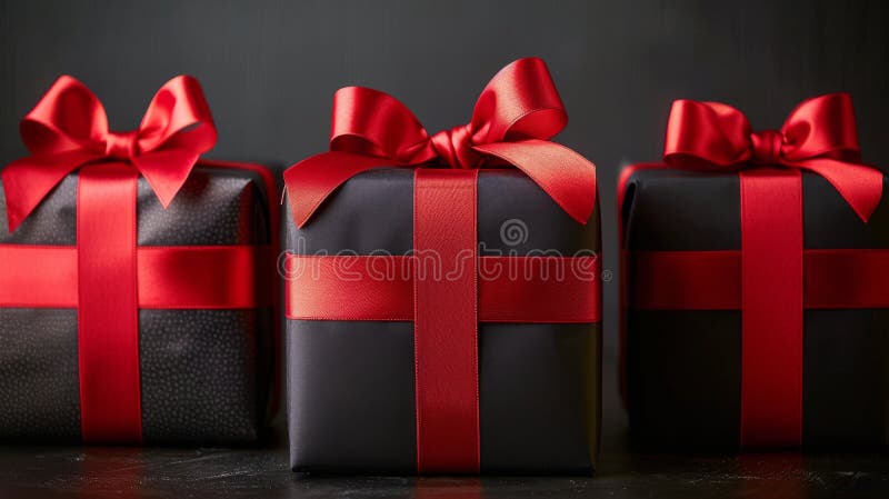 Drei umhüllte Geschenke auf Tisch stockbild