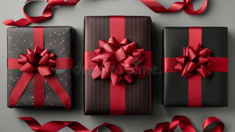 Drei umhüllte Geschenke auf Tisch stockfoto