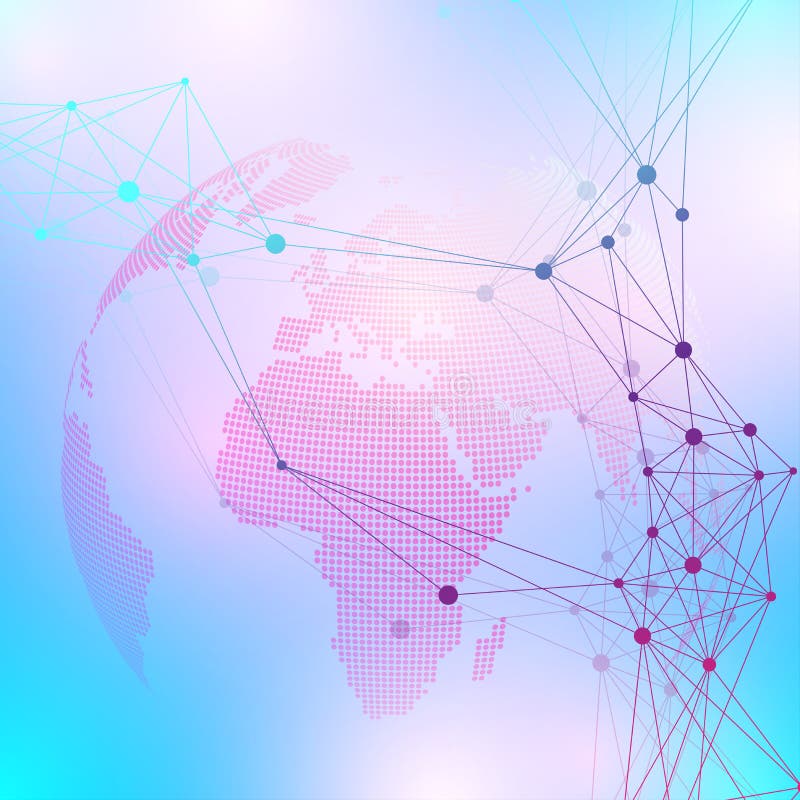 Dreidimensionaler abstrakter Hintergrundplanet Virtuelle Hintergrundkommunikations- oder -partikelmittel Globales Netzwerk stock abbildung