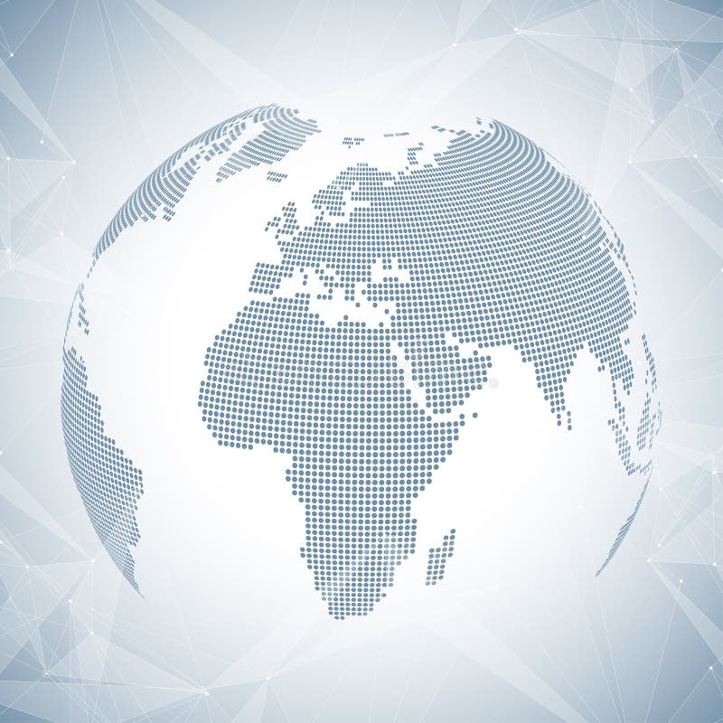 Dreidimensionaler abstrakter Hintergrundplanet Virtuelle Hintergrundkommunikations- oder -partikelmittel Globales Netzwerk vektor abbildung