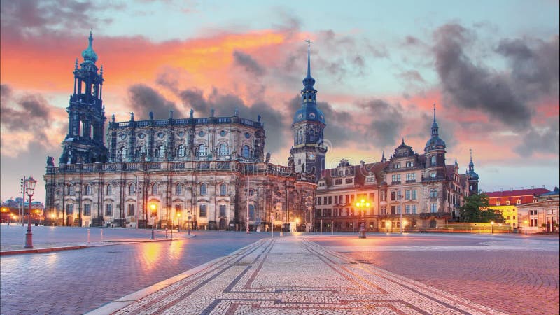 Dresde, Allemagne au coucher du soleil, laps de temps