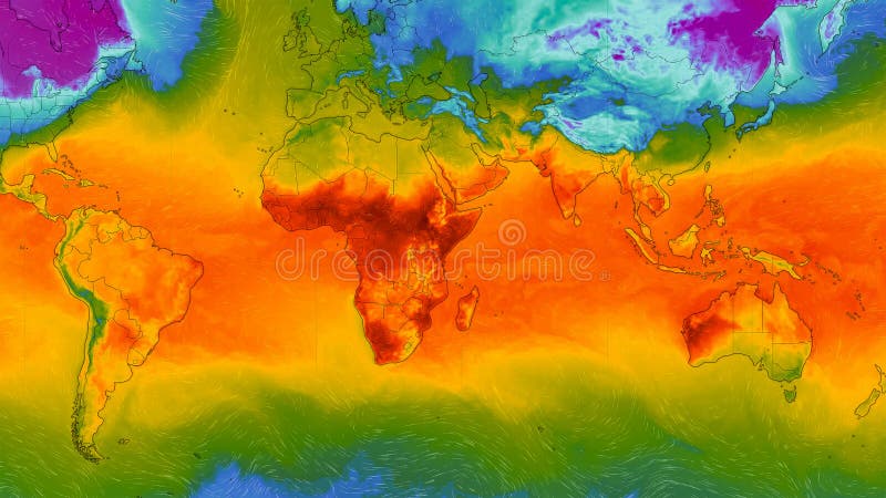 Dresden, Germany - February 2, 2023: World map on Windy weather web service showing global heat waves of extreme high temperature