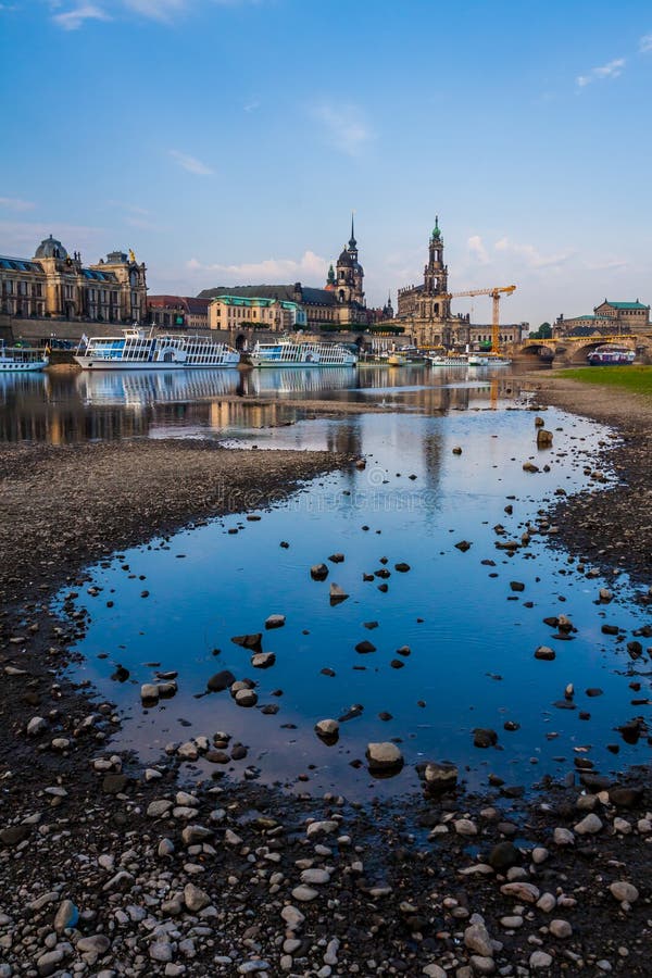 Dresden Low Water on the River `Elbe` Stock Image Image of negative