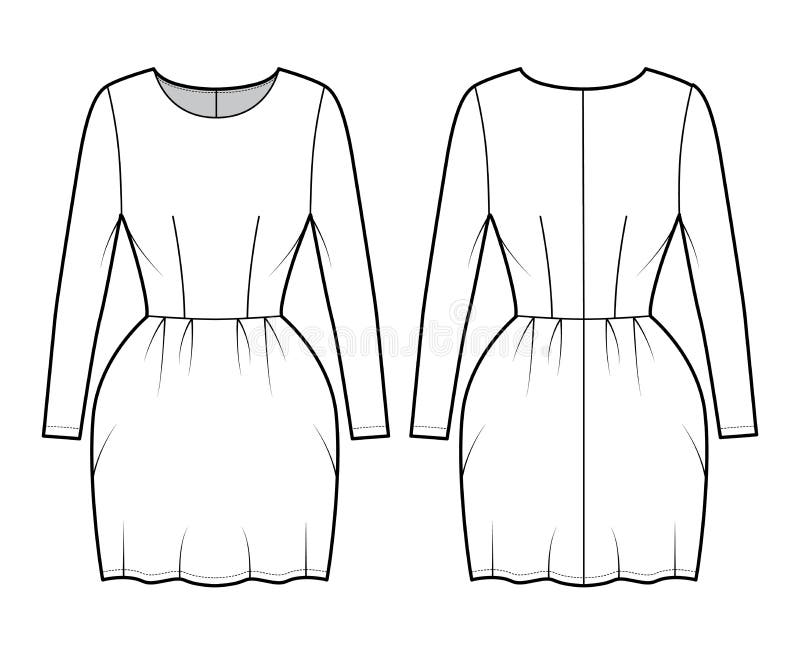 Dress Bell Technical Fashion Illustration with Long Sleeves, Fitted ...