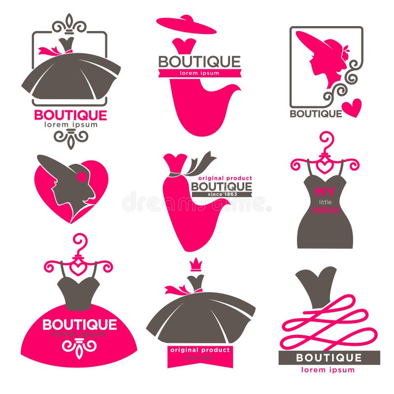 Pink Woman Dress Fashion Shop Logo Vector Set Design Stock Vector ...