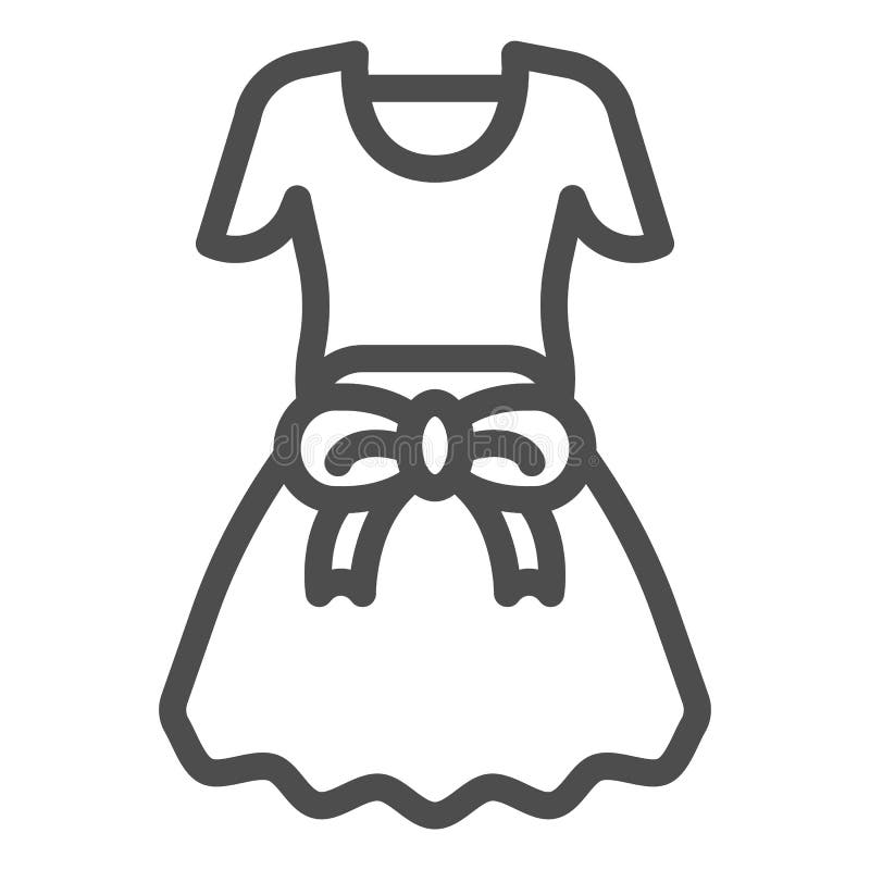 Dress with Bow Line Icon. Girls Clothes Vector Illustration Isolated on ...