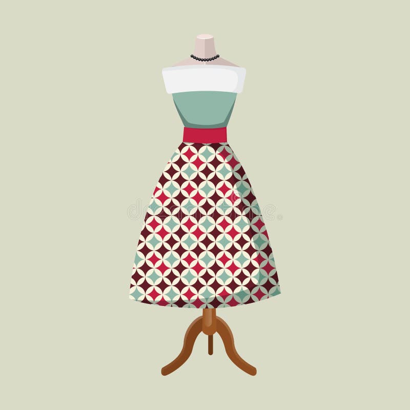 Dress on Clothing Stand. Vector Illustration Decorative Design Stock