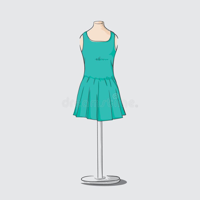 Dress on Clothing Stand. Vector Illustration Decorative Design Stock