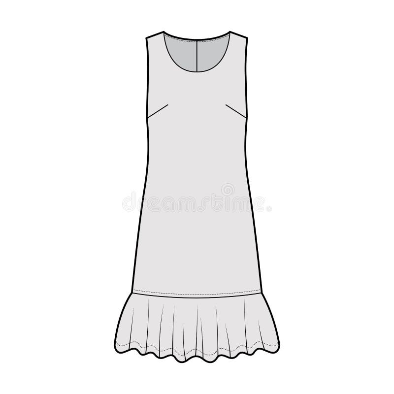 Dress Dropped Waist Technical Fashion Illustration with Sleeveless ...