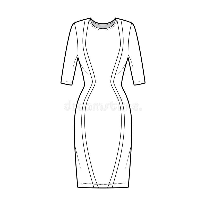 Dress Panel Technical Fashion Illustration with Hourglass Silhouette ...