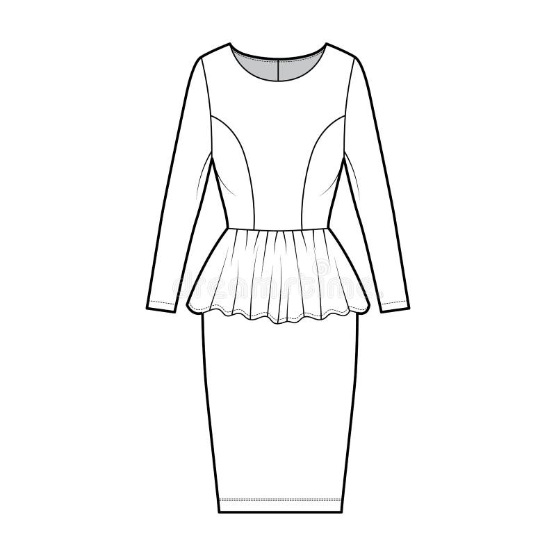 Dress Peplum Technical Fashion Illustration with Sleeveless, Fitted ...