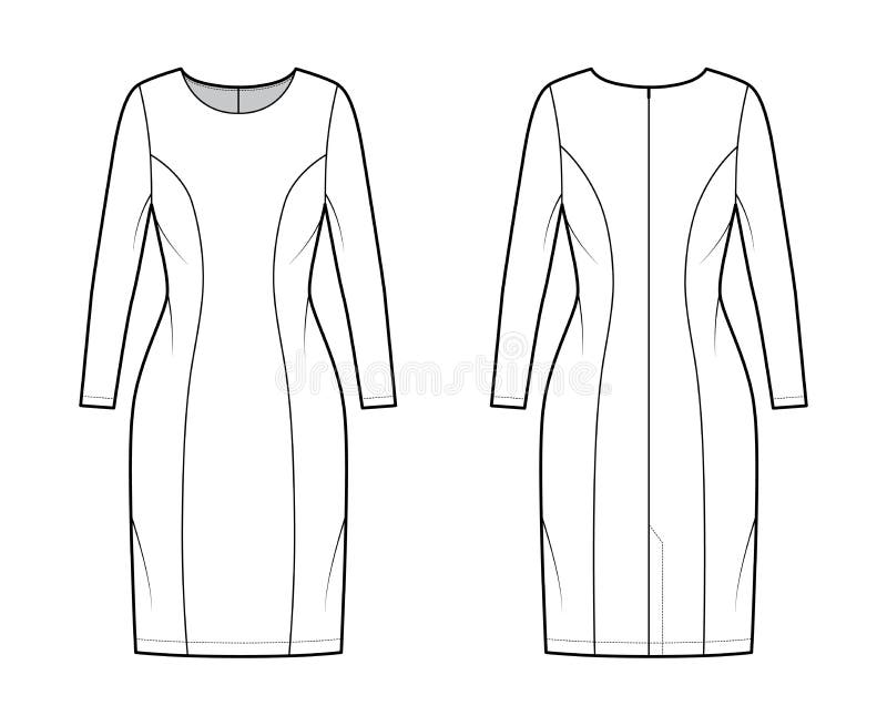 Dress Princess Line Technical Fashion Illustration with Long Sleeve ...