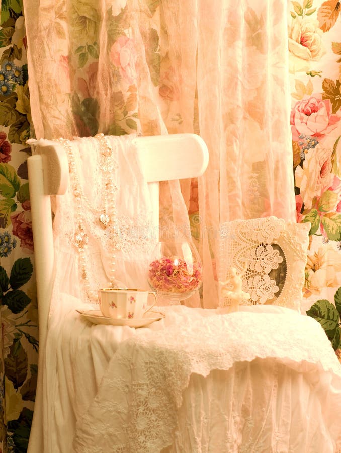 Dress, Teacup and Frame on White Chair Stock Photo Image of chair