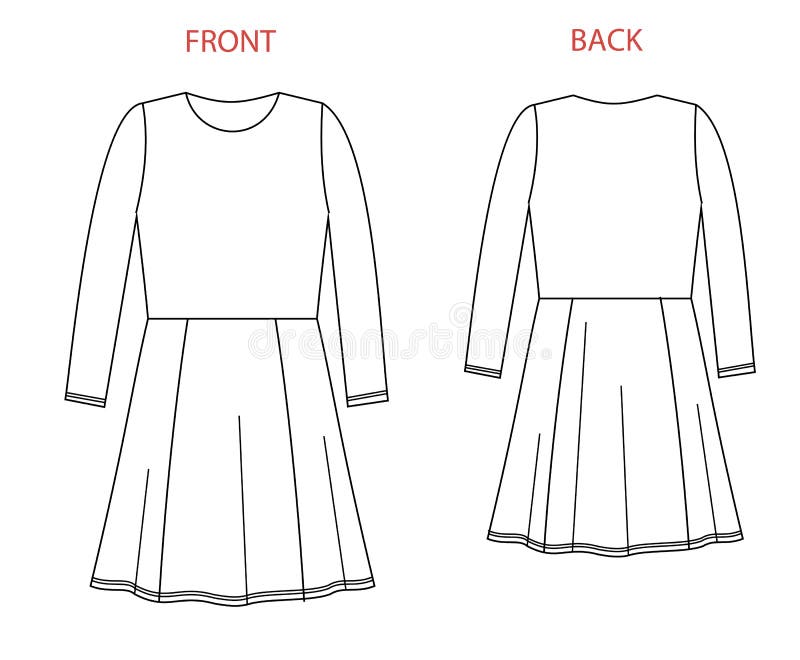 Dress Technical Sketch Back and Front View Stock Vector - Illustration ...