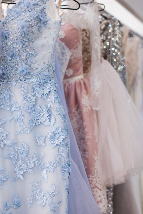 Dresses in showroom. stock image. Image of choose, clothes 126890449